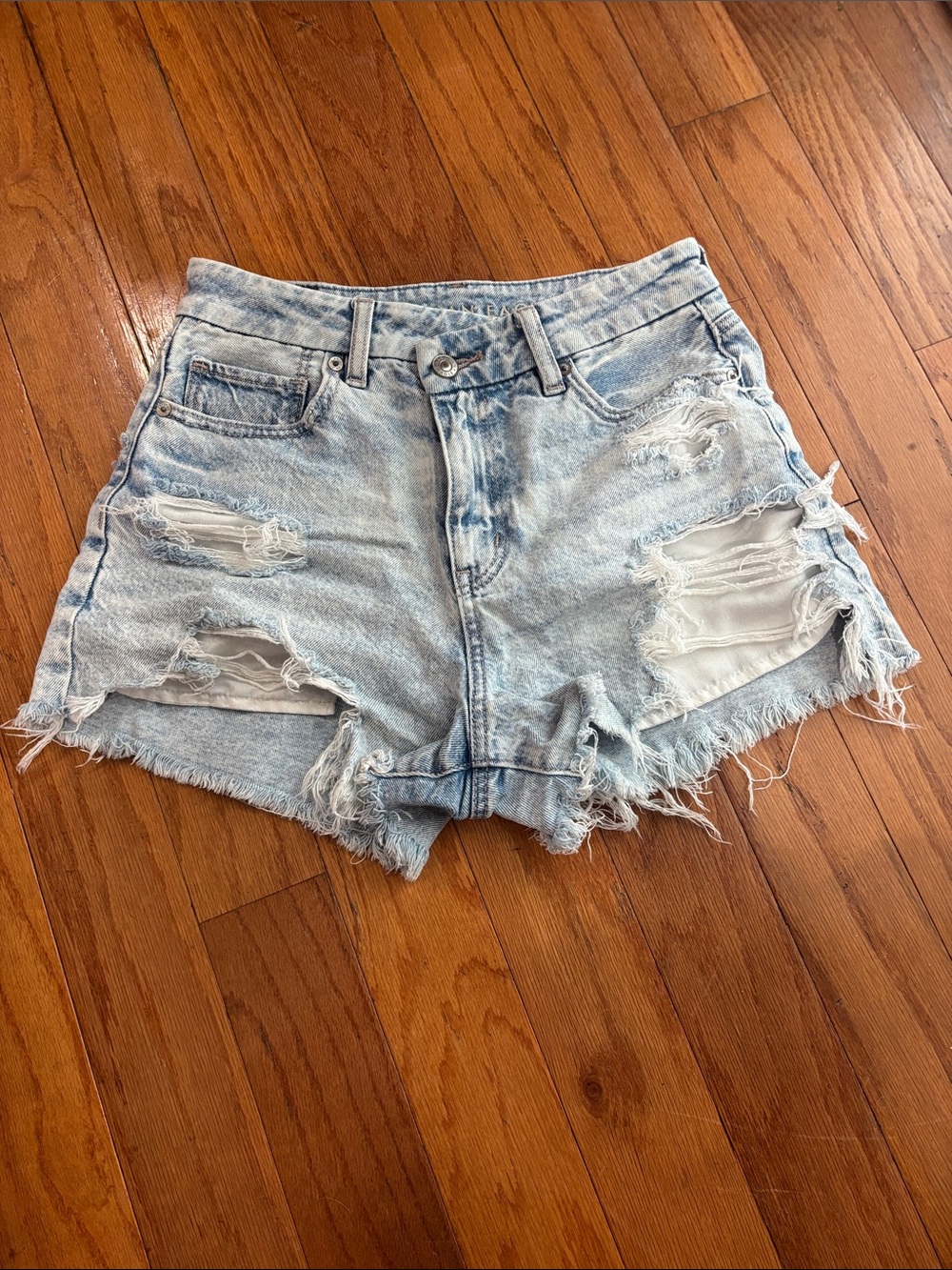 American Eagle Light Blue Distressed Denim Shorts